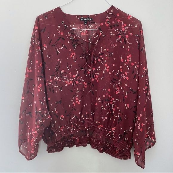 Express burgundy sheer dolman sleeve lace top - Picture 1 of 5